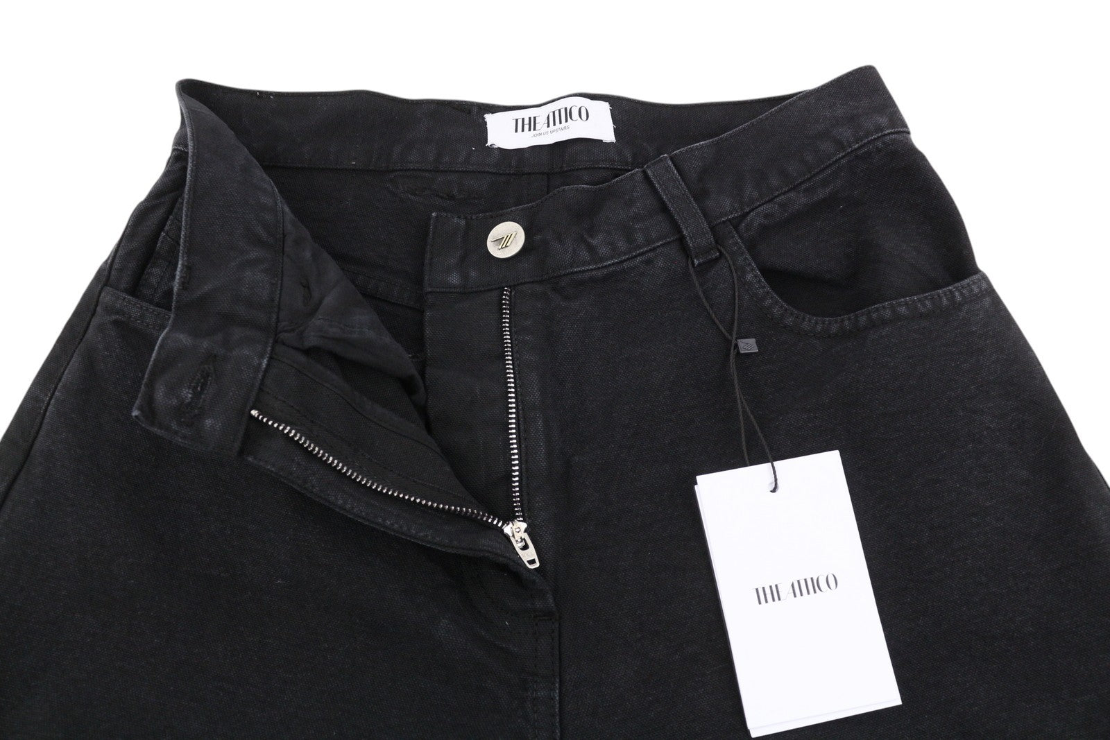 THE ATTICO moteriški džinsai 25 juodi laisvi maišo formos kirpimo džinsai su iškirptėmis FW25 RRP590 