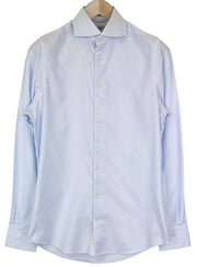 SUITSUPPLY Men's Shirt 38/15 Extra Slim Blue Striped Cotton Cutaway Twill