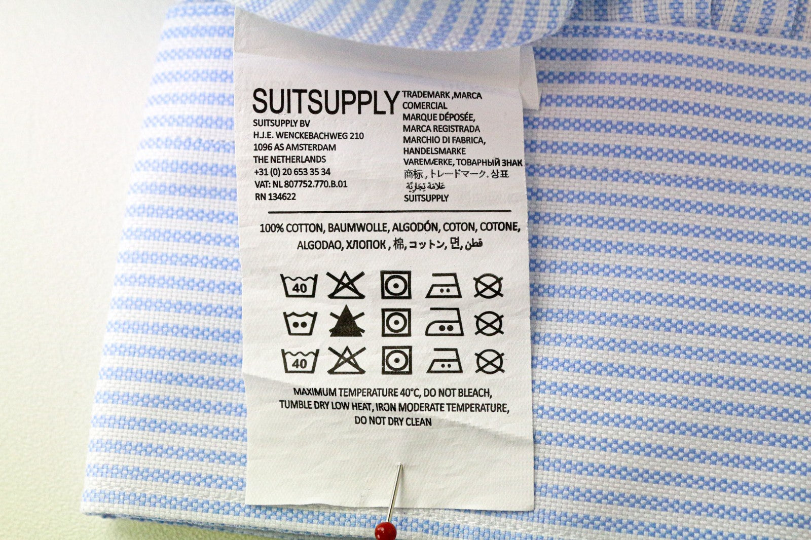 SUITSUPPLY Men's Shirt 38/15 Extra Slim Blue Striped Cotton Cutaway Twill