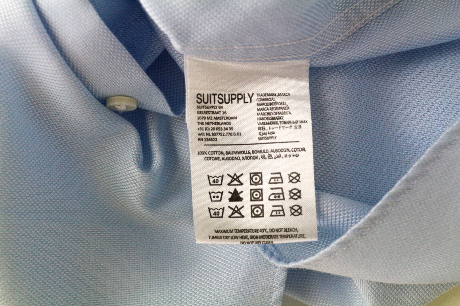 „SUITSUPPLY Traveller“ vyriški marškinėliai, 39L/15 1/2L, ploni mėlyni medvilniniai ilgomis rankovėmis 