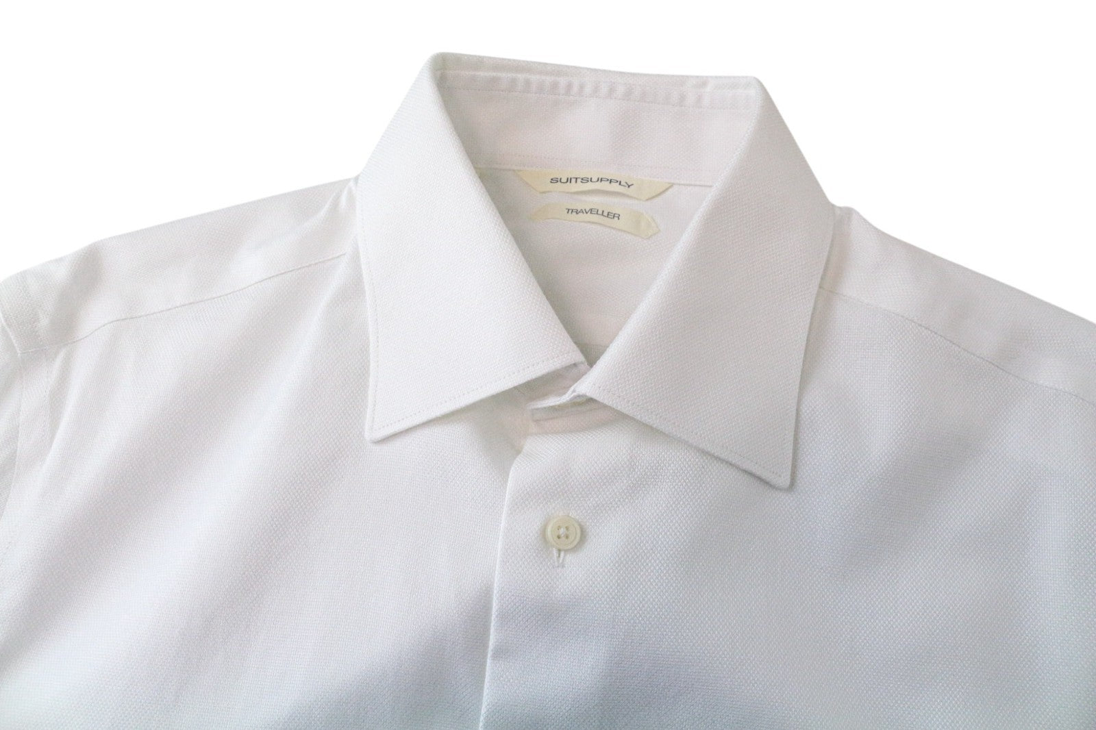 „SUITSUPPLY Traveller“ vyriški marškinėliai, 39/15 1/2, ploni, balti, medvilniniai, ilgomis rankovėmis 