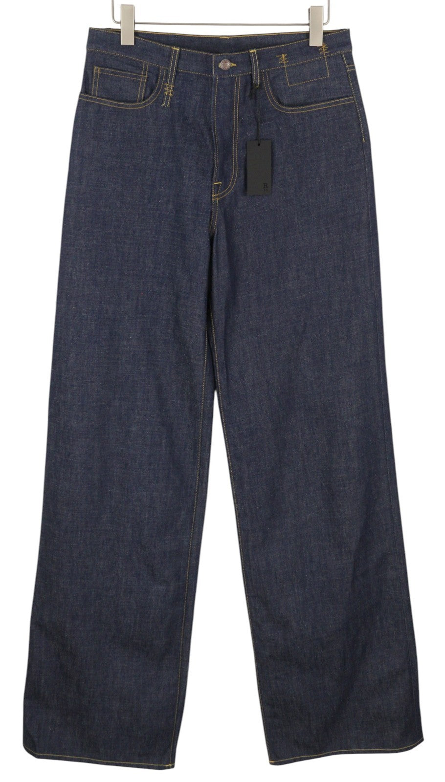 R13 Lisa Baggy moteriški džinsai 27 Bain mėlyni džinsiniai, tiesaus kirpimo, su užtrauktuku ir ilgi. 