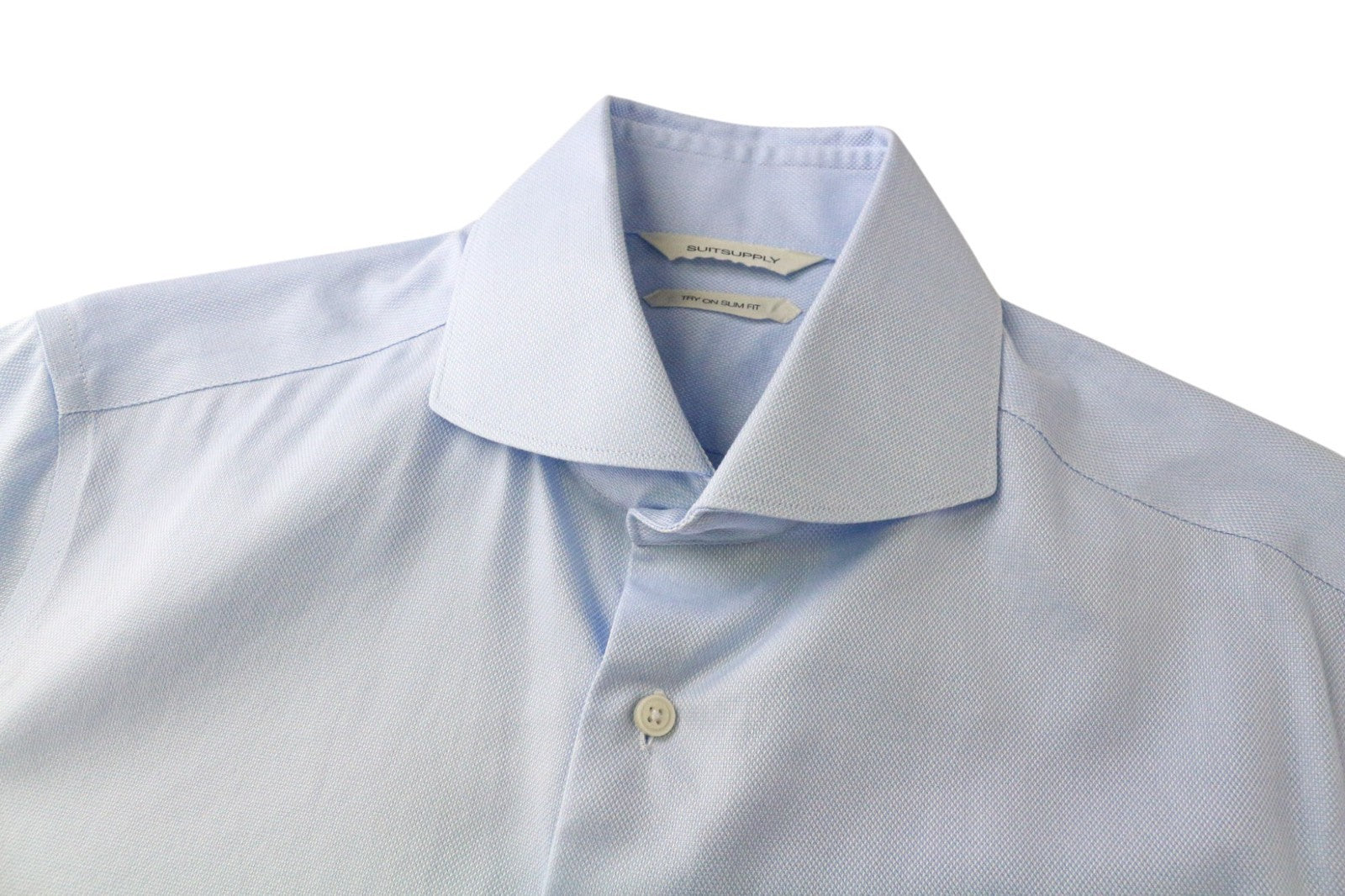 SUITSUPPLY Men's Shirt 38/15 Slim Blue Cotton Long Sleeve Classic Button-Up