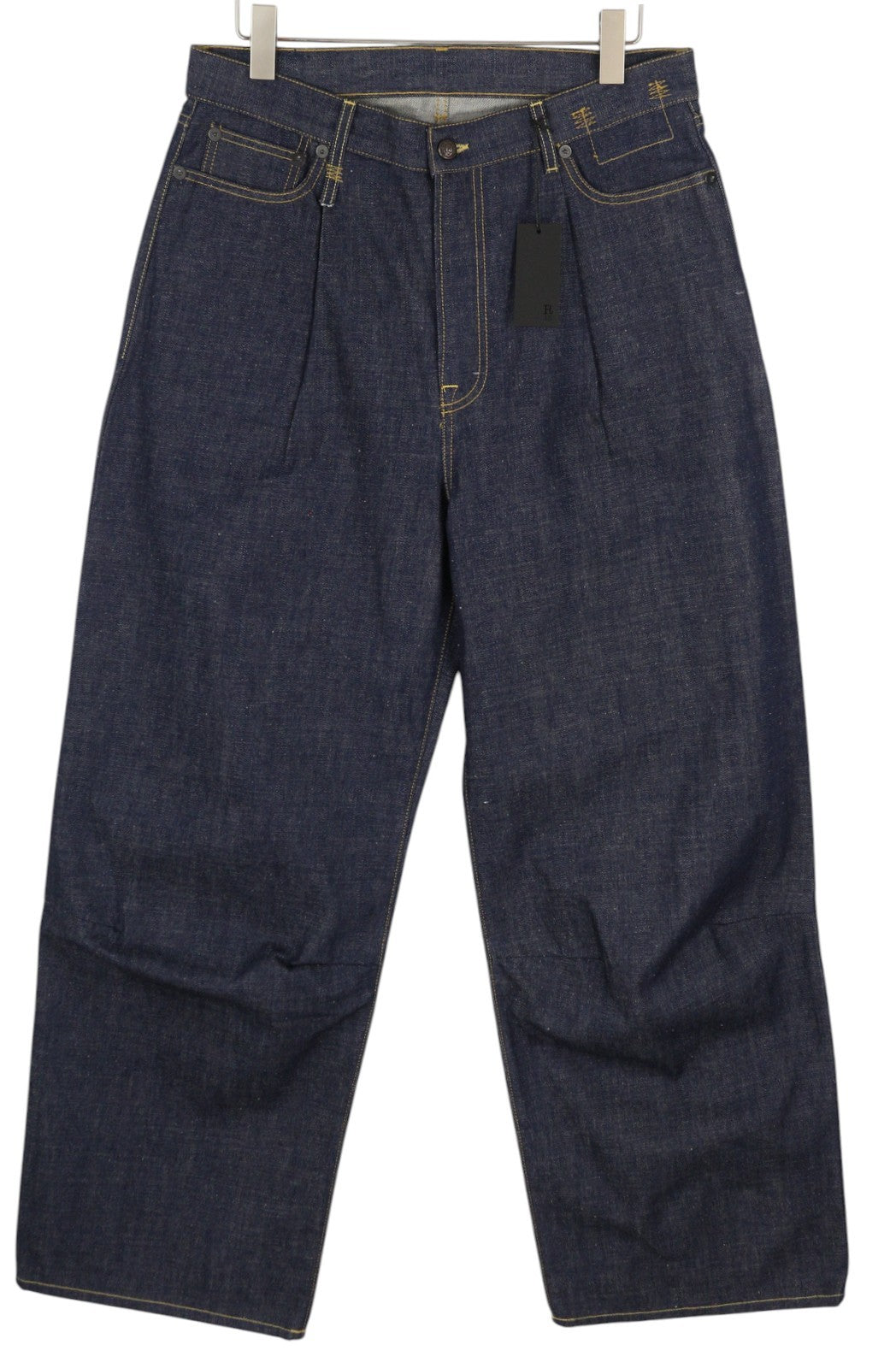 R13 Wayne džinsai su sąnariais ant kelių, 31 dydis, Hester mėlyni, klostuoti, laisvi, maišyti džinsai 