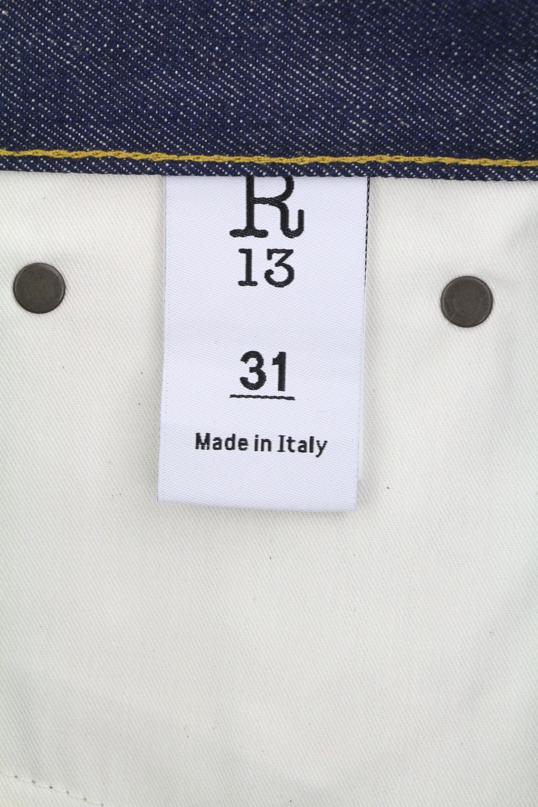 R13 Wayne džinsai su sąnariais ant kelių, 31 dydis, Hester mėlyni, klostuoti, laisvi, maišyti džinsai 