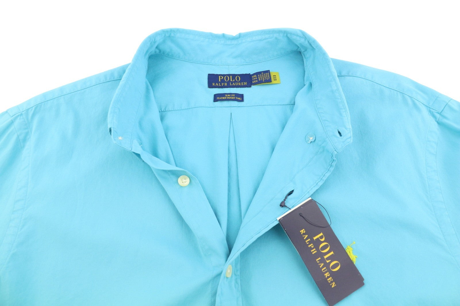 RALPH LAUREN Men Shirt 2XL Blue Slim Fit Featherweight Twill Button-Down RRP150