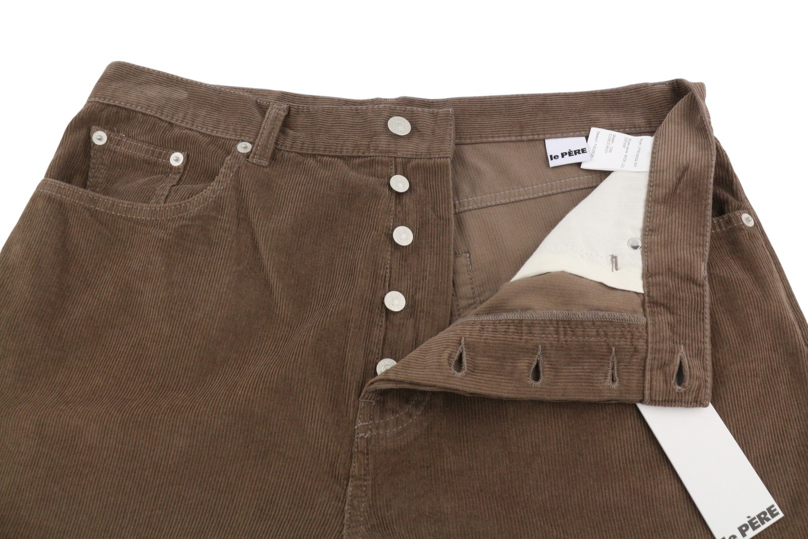 LE PERE Wide Leg Men Trousers W36 Tan Corduroy Button Fly FW25/26