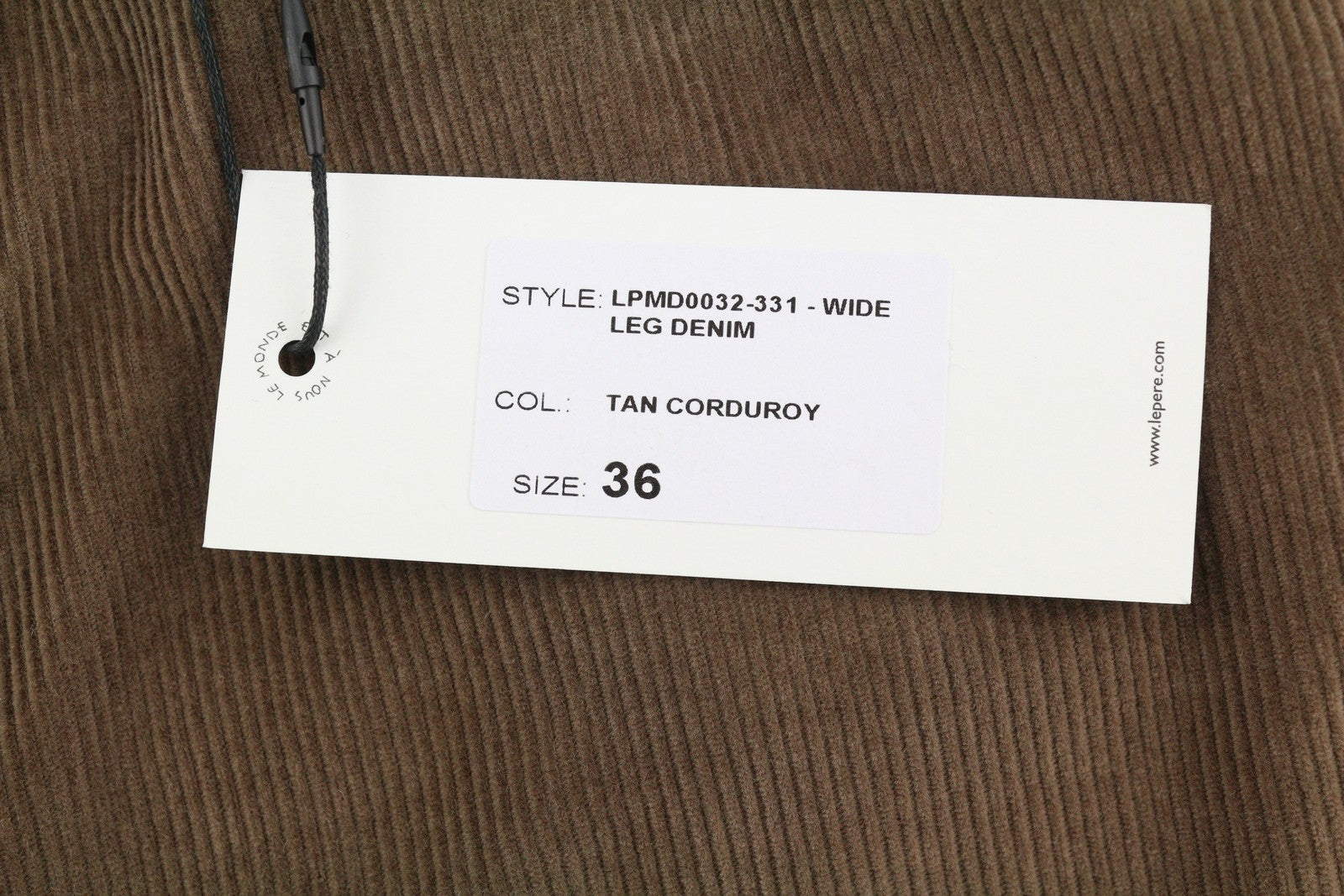 LE PERE Wide Leg Men Trousers W36 Tan Corduroy Button Fly FW25/26