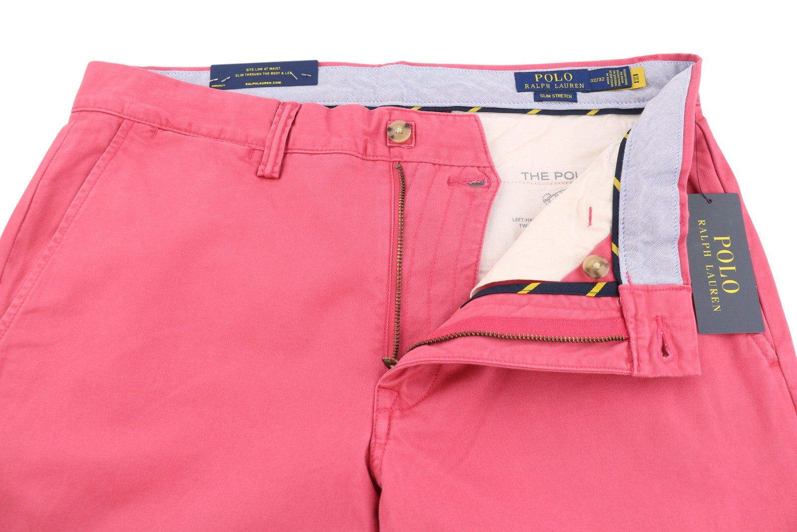 RALPH LAUREN Men Trousers W32/L32 Pink Stretch Slim Chino Zip Fly Logo RRP179