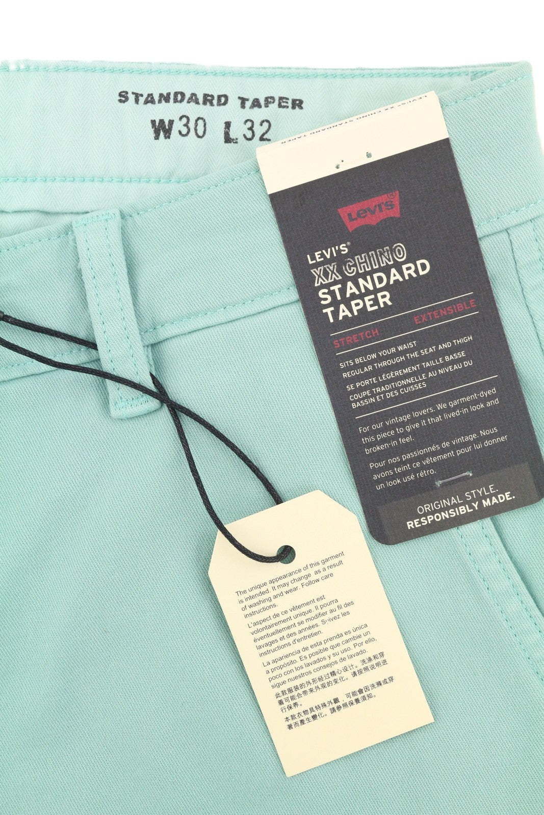 LEVI'S XX Chino Men Trousers W30/L32 Blue Big E Taper Stretch Zip Fly