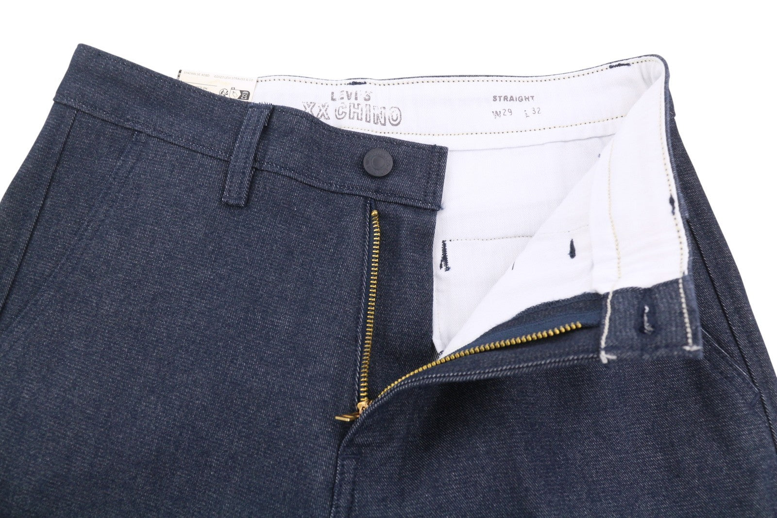 LEVI'S XX Chino Men Trousers W29/L32 Dark Blue Big E Stretch Straight Zip Fly