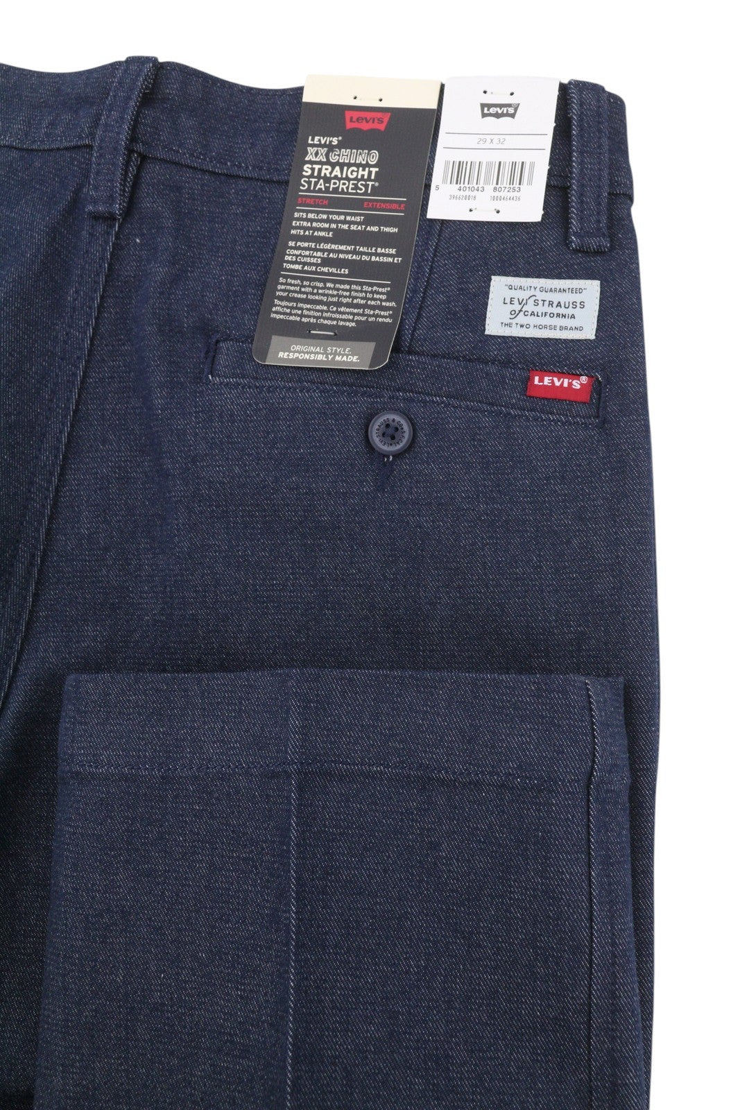 LEVI'S XX Chino Men Trousers W29/L32 Dark Blue Big E Stretch Straight Zip Fly