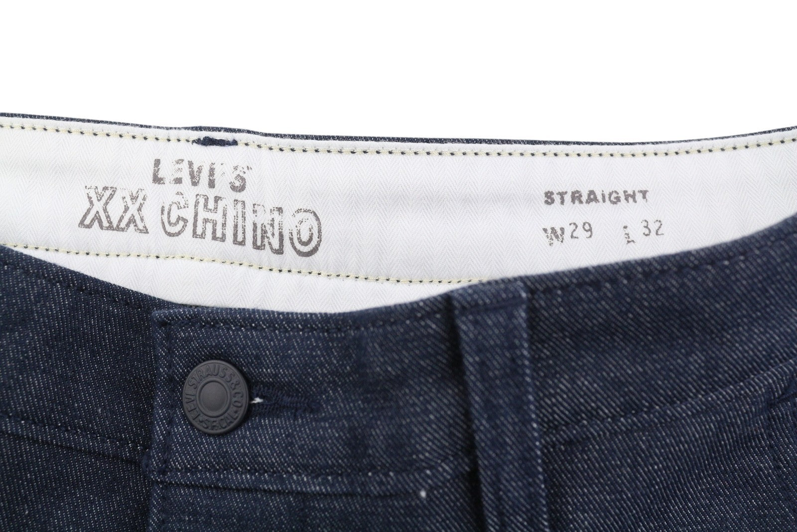 LEVI'S XX Chino Men Trousers W29/L32 Dark Blue Big E Stretch Straight Zip Fly