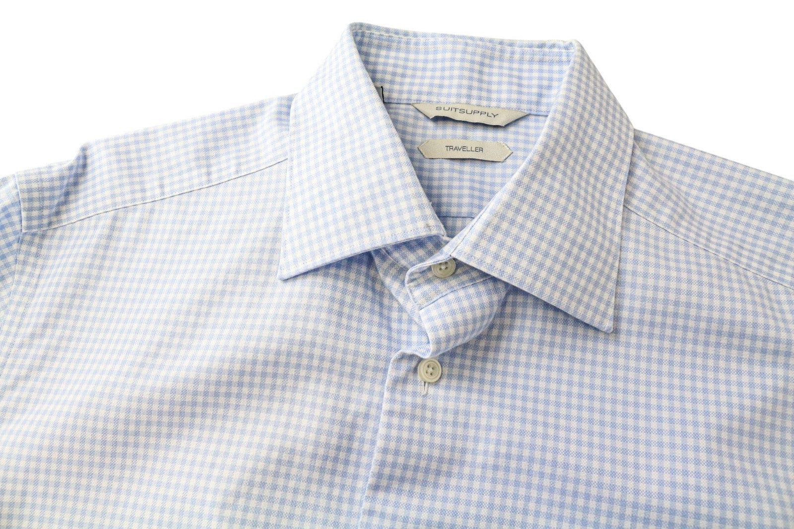 SUITSUPPLY vyriški marškiniai 40-7/15 3/4L ploni mėlyni medvilniniai languoti ilgomis rankovėmis 