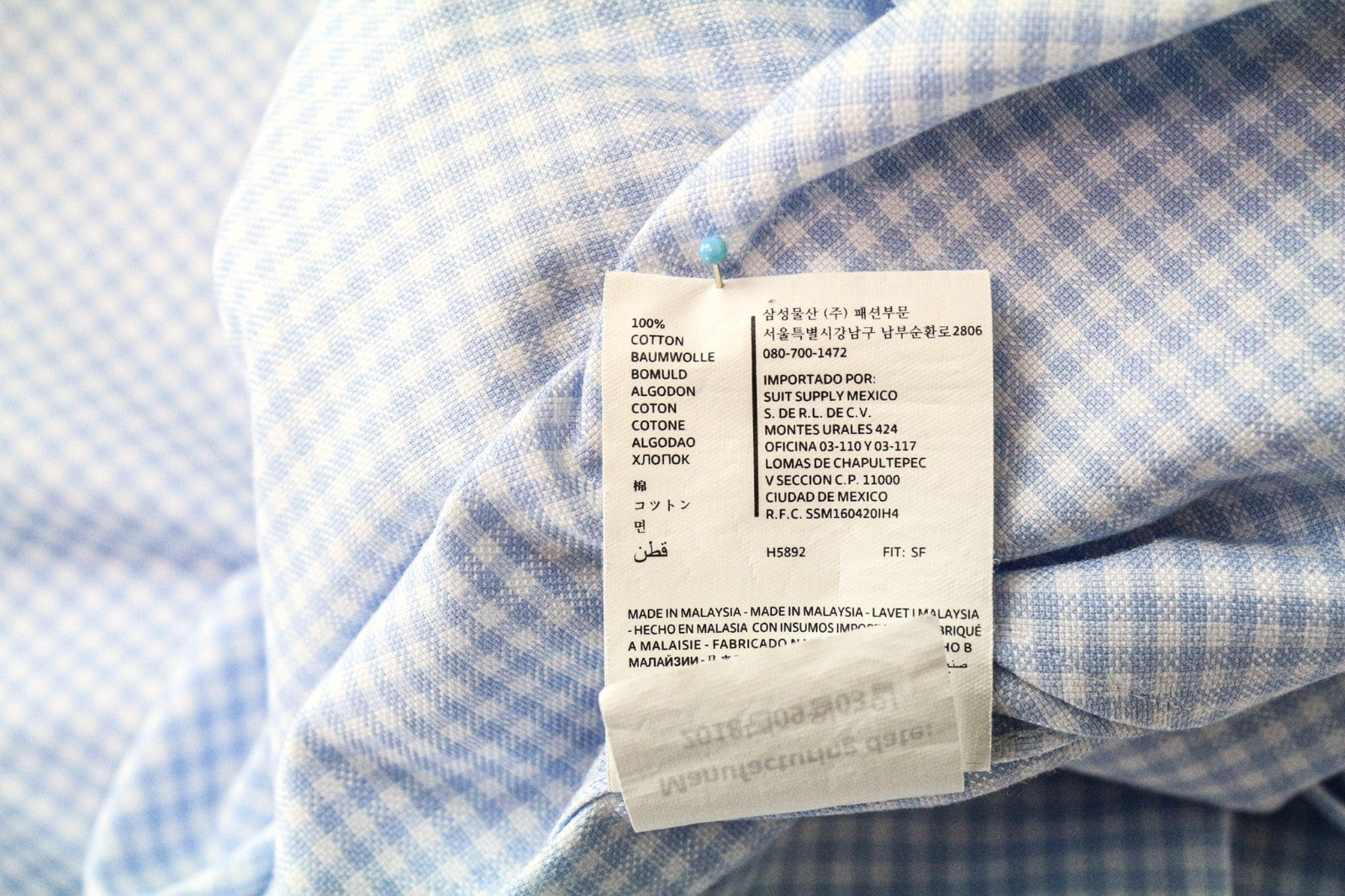 SUITSUPPLY vyriški marškiniai 40-7/15 3/4L ploni mėlyni medvilniniai languoti ilgomis rankovėmis 