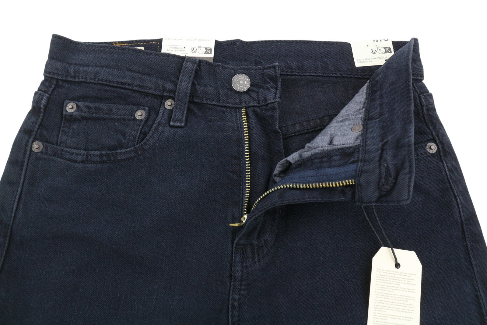 LEVI'S 512 Men Jeans W28/L32 Premium Big E Slim Taper Zip Dark Blue