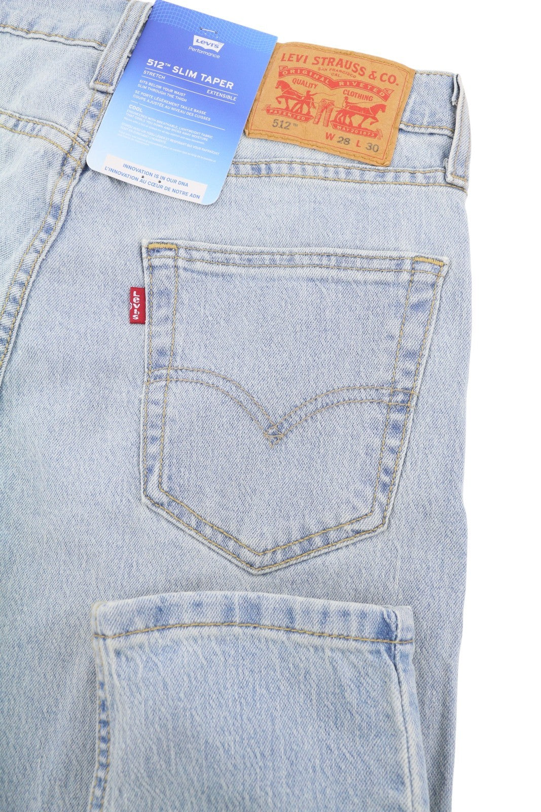 LEVI'S 512 Men Jeans W28/L30 Slim Taper Flex Stretch Washed Blue Denim