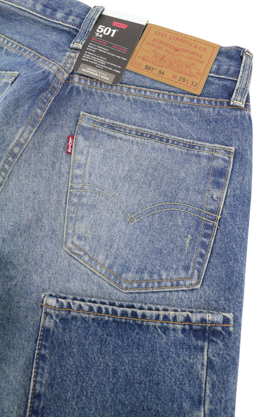 LEVI'S 501 '54 Men Jeans W29/L32 Premium Big E Straight Distressed Blue