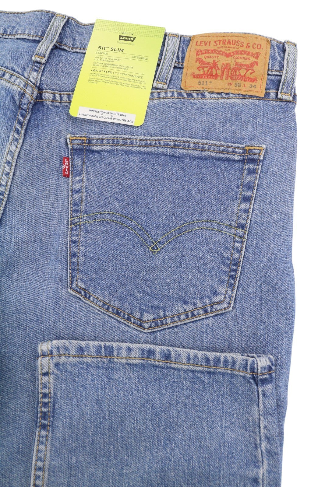 LEVI'S 511 Men Jeans W38/L34 Slim Fit Flex Stretch Zip Fly Washed Blue