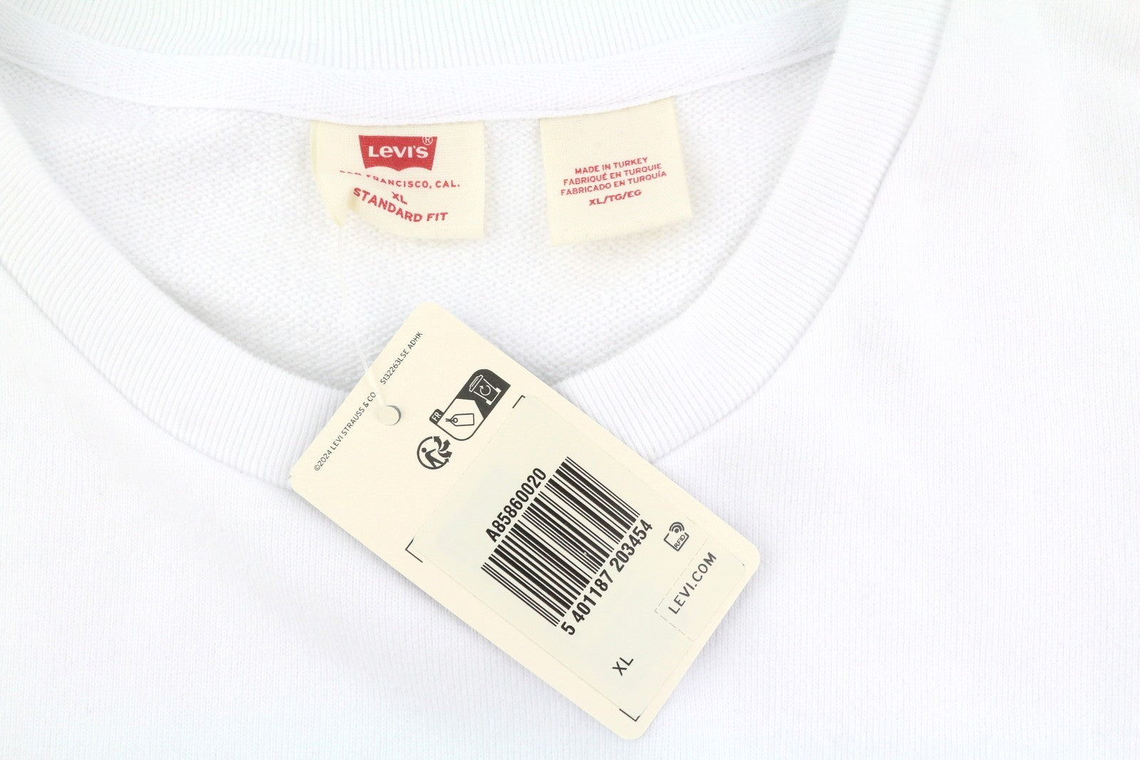LEVI'S Standard Fit Men Sweatshirt XL White Crew Neck Graphic Logo Pull On