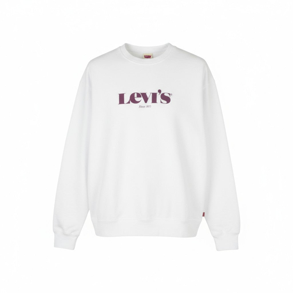 LEVI'S Relaxed Fit Men Sweatshirt M White Crew Collar Graphic Logo Pull On