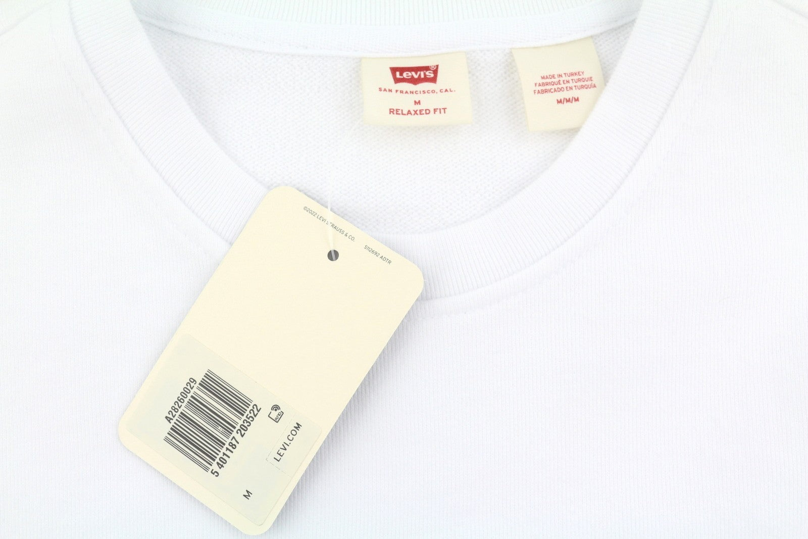 LEVI'S Relaxed Fit Men Sweatshirt M White Crew Collar Graphic Logo Pull On
