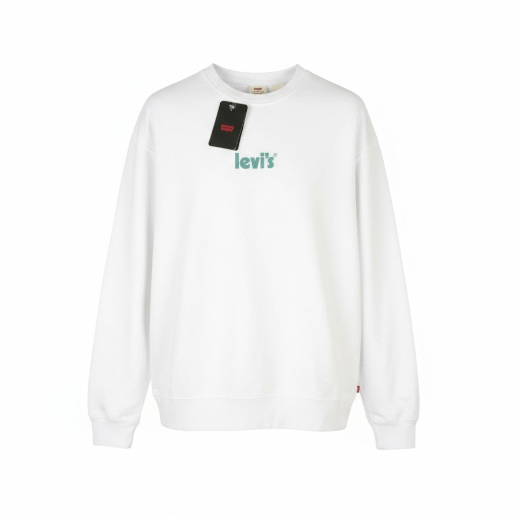 LEVI'S Relaxed Fit Men Sweatshirt M White Cotton Crew Logo Pull On