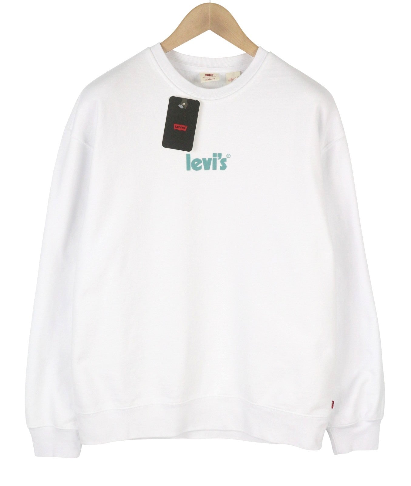 LEVI'S Relaxed Fit Men Sweatshirt M White Cotton Crew Logo Pull On