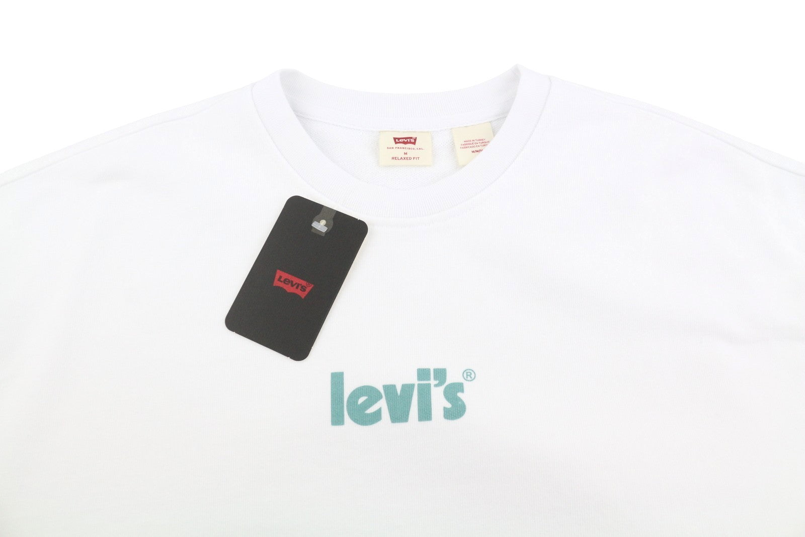LEVI'S Relaxed Fit Men Sweatshirt M White Cotton Crew Logo Pull On