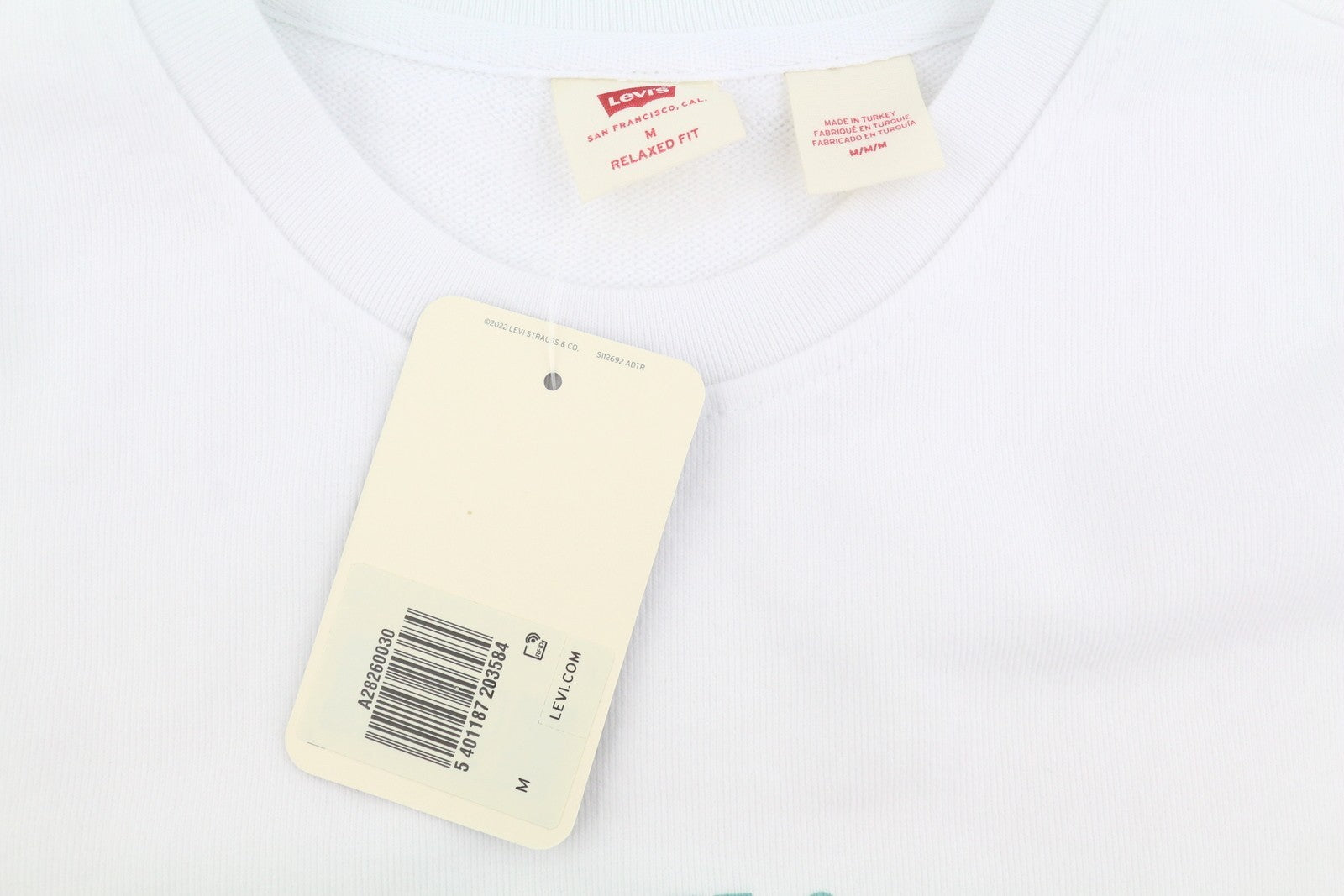 LEVI'S Relaxed Fit Men Sweatshirt M White Cotton Crew Logo Pull On