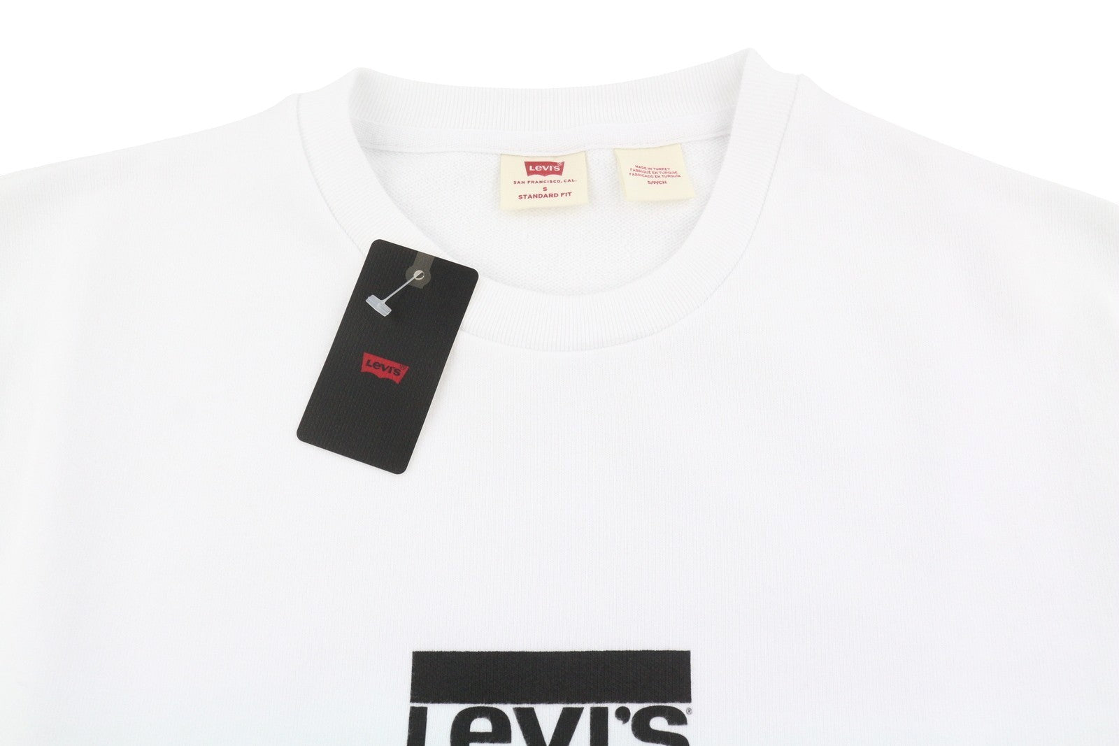 LEVI'S Standard Fit Men Sweatshirt S White Crew Neck Front Logo Pull On