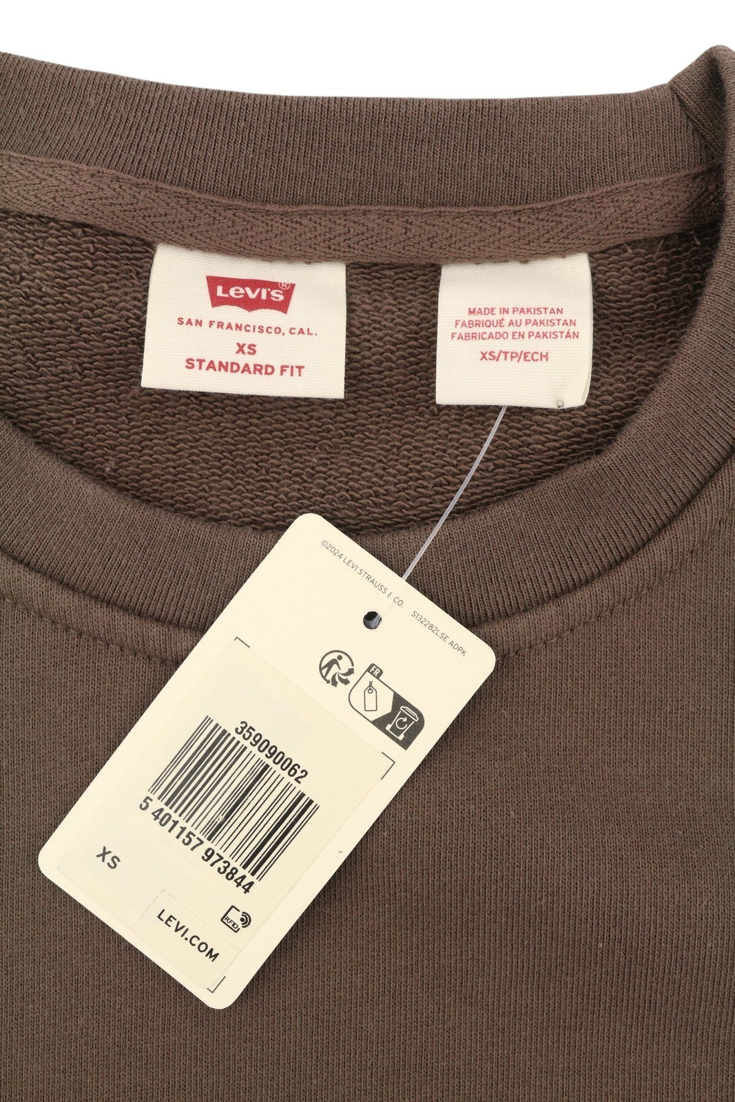 LEVI'S Standard Fit Men Sweatshirt XS Brown Crew Patch Logo Cotton Pull On