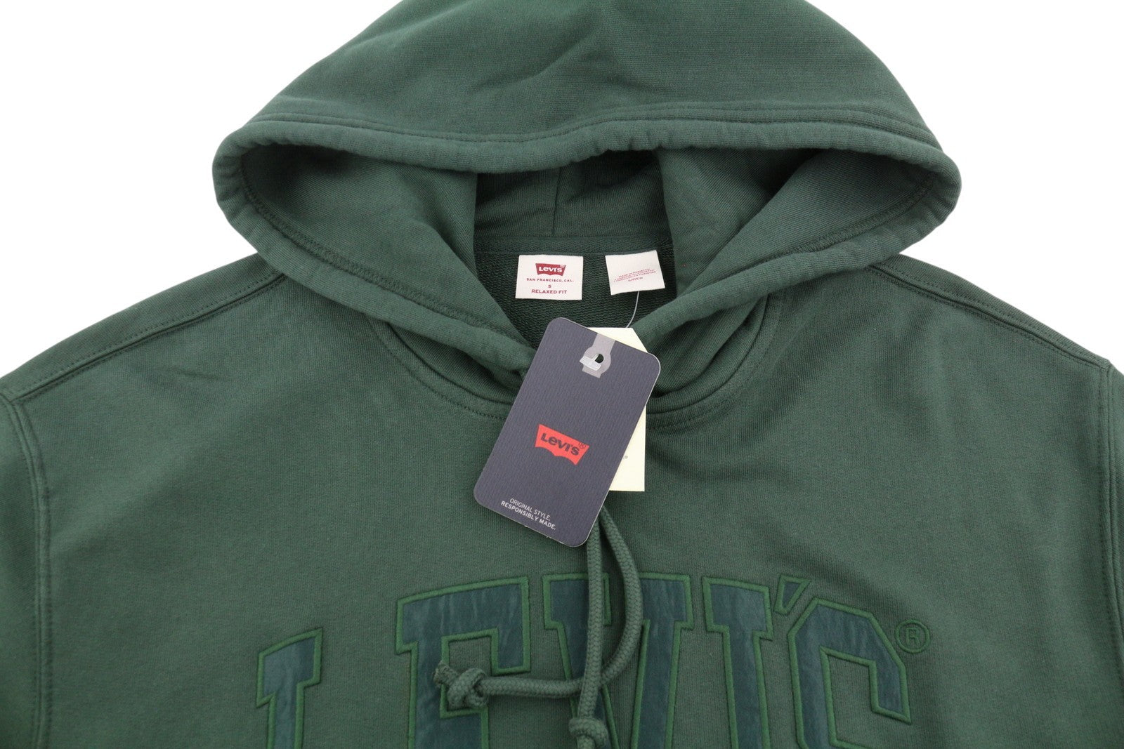 LEVI'S Relaxed Fit Men Hoodie S Green Embroidered Logo Kangaroo Pull On