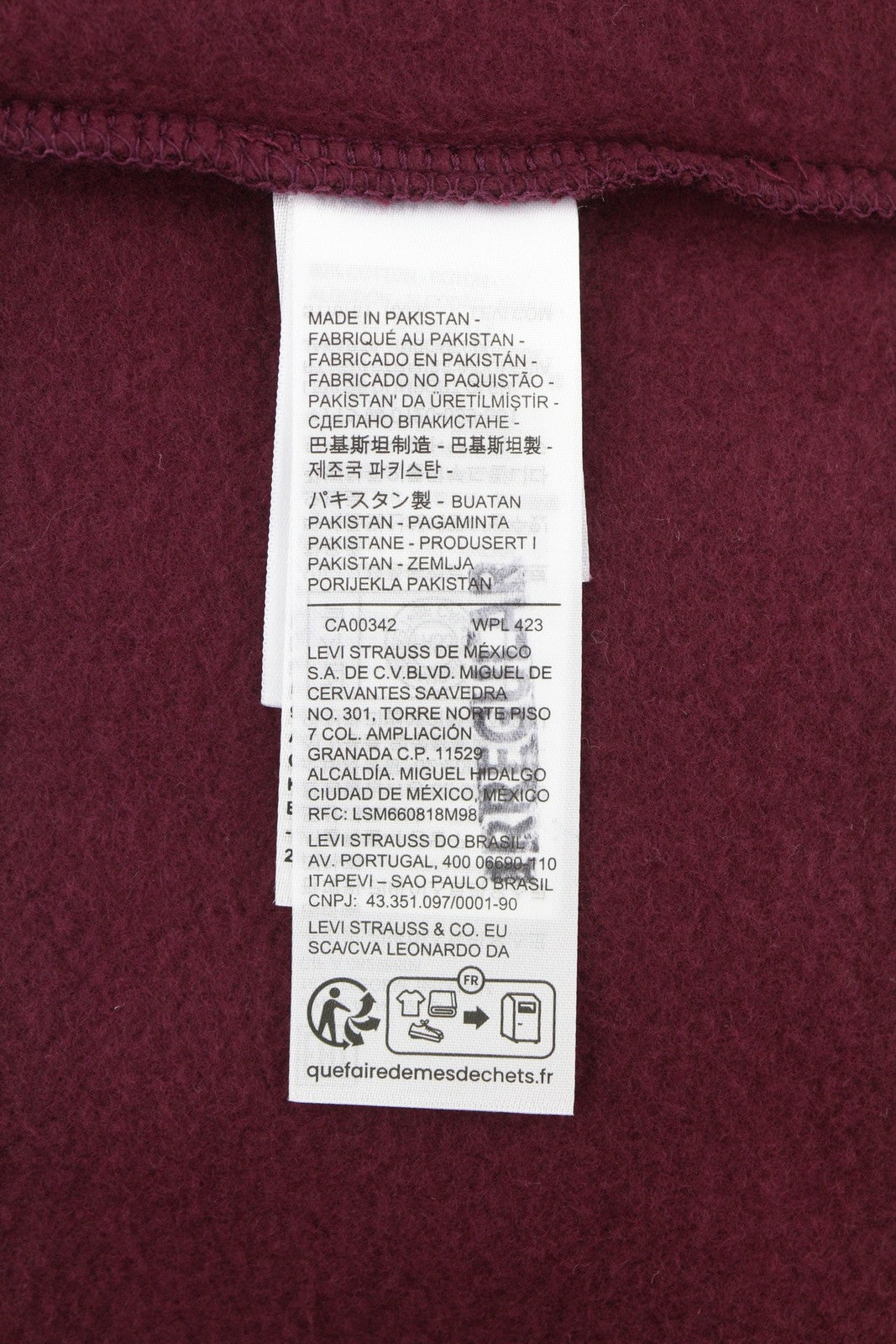 LEVI'S Standard Fit Men Hoodie XL Burgundy Full Zip Patch Logo Hooded