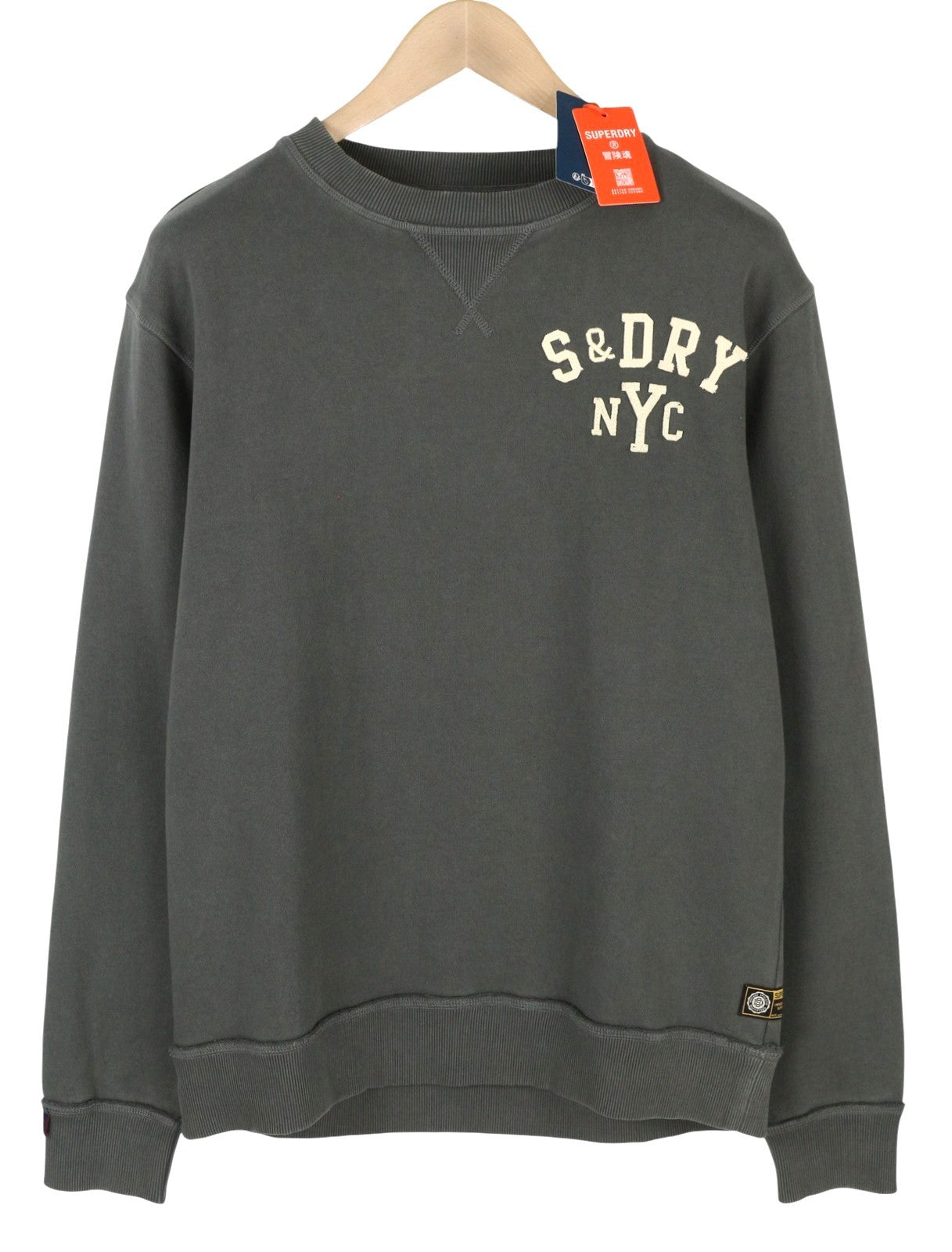 SUPERDRY Vintage Athletic Men Sweatshirt M Grey Front Logo Cotton Pull On