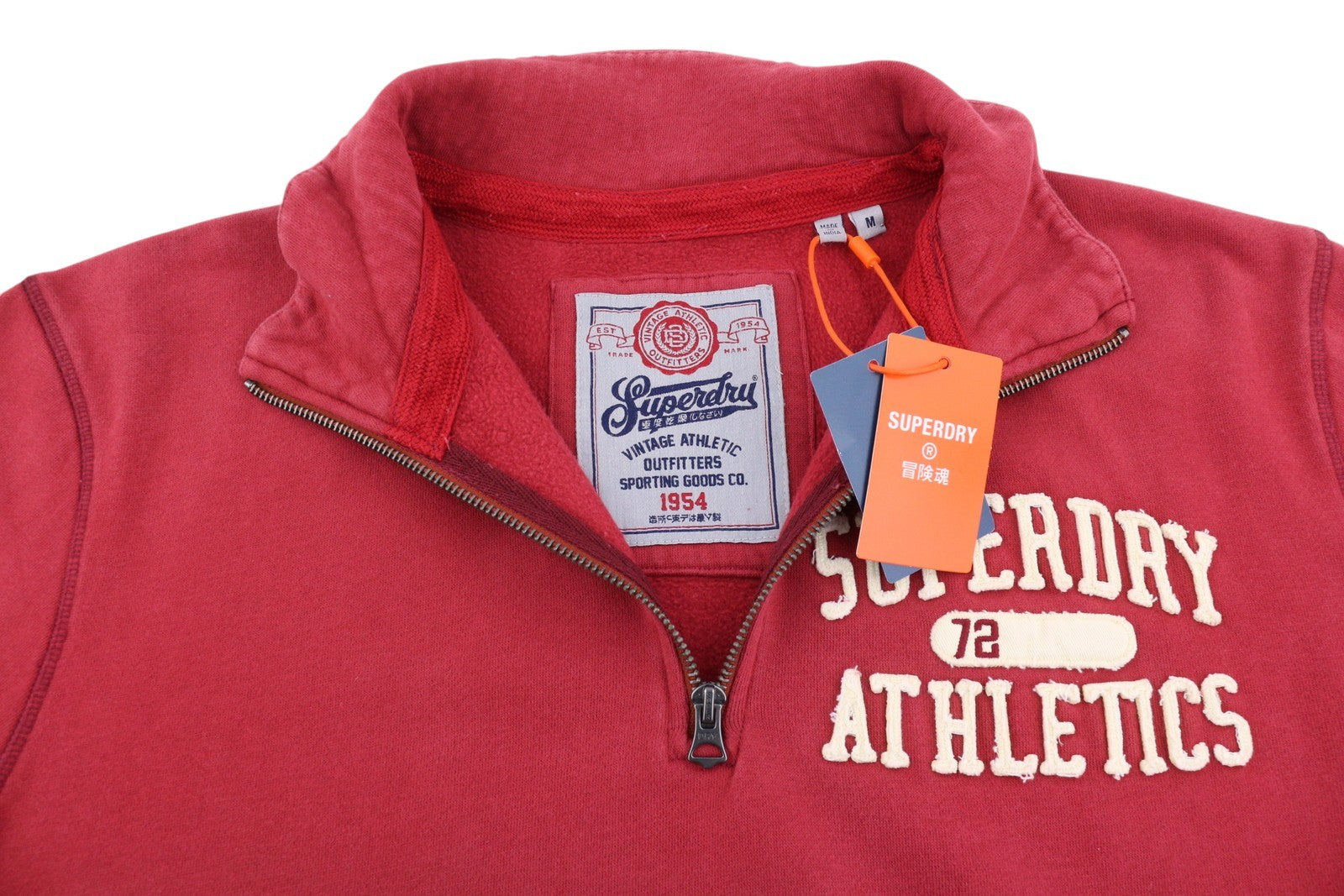 SUPERDRY Vintage Athletic Half Zip Men Sweatshirt M Red Logo Pull On