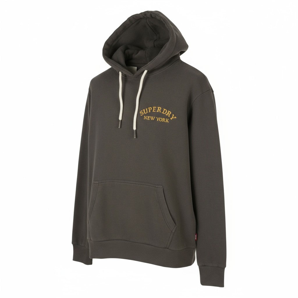 SUPERDRY Tattoo Back Graphic Men Hoodie M Grey Loose Kangaroo Pull On