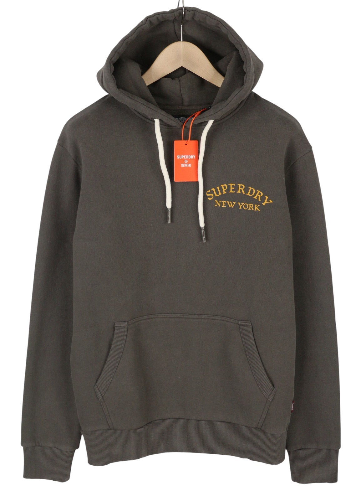 SUPERDRY Tattoo Back Graphic Men Hoodie M Grey Loose Kangaroo Pull On