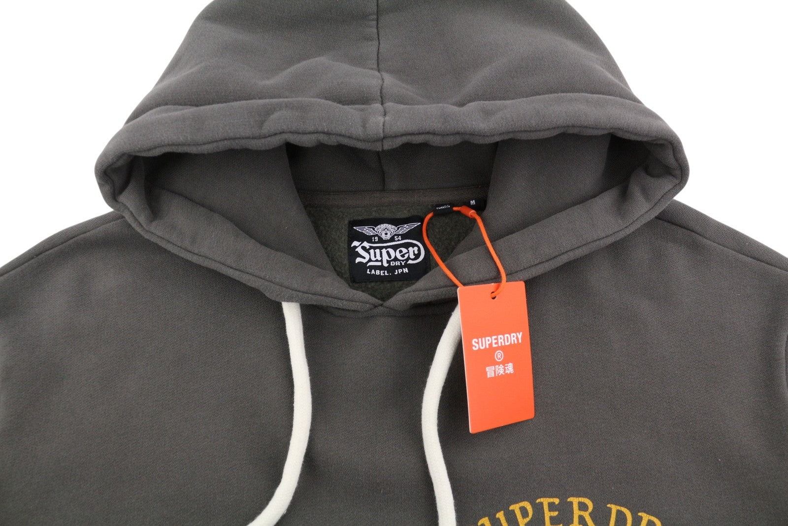 SUPERDRY Tattoo Back Graphic Men Hoodie M Grey Loose Kangaroo Pull On