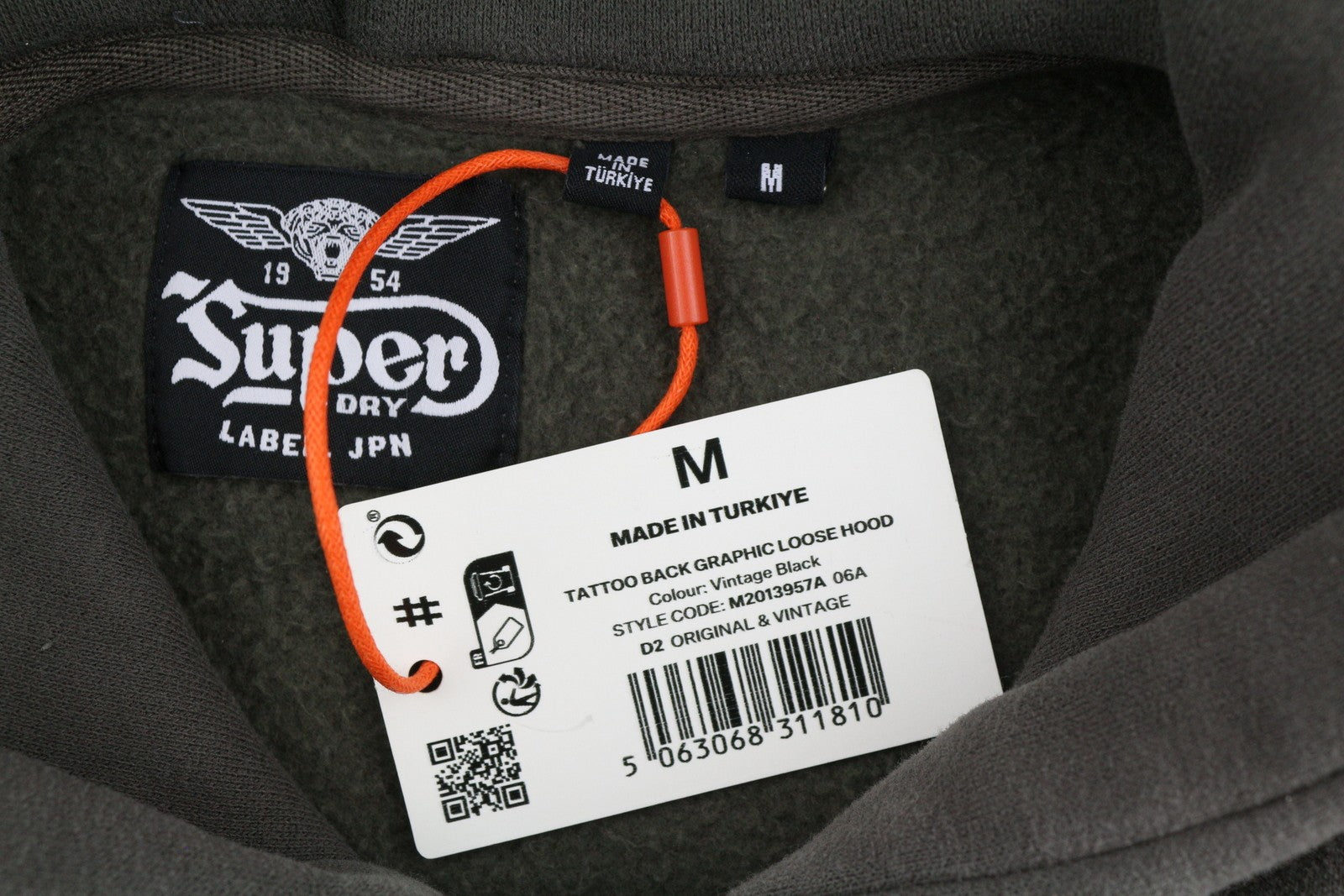 SUPERDRY Tattoo Back Graphic Men Hoodie M Grey Loose Kangaroo Pull On