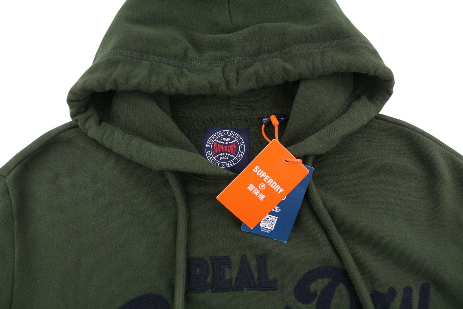 SUPERDRY Embroidered VL Logo Men Hoodie M Green Kangaroo Cotton Pull On