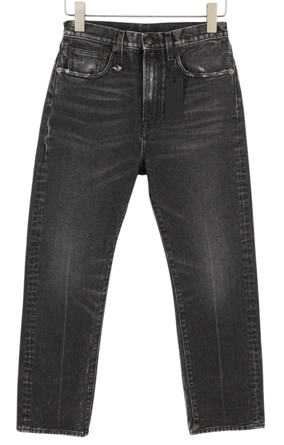 R13 Courtney Slim moteriški džinsai 27 Everit juodi išblukę trumpi džinsai su užtrauktuku 