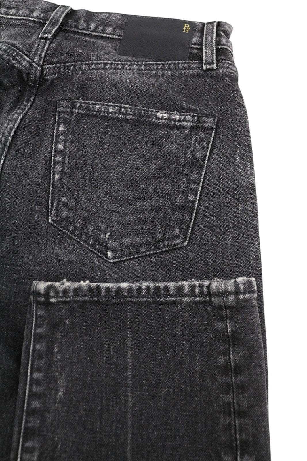 R13 Courtney Slim moteriški džinsai 27 Everit juodi išblukę trumpi džinsai su užtrauktuku 