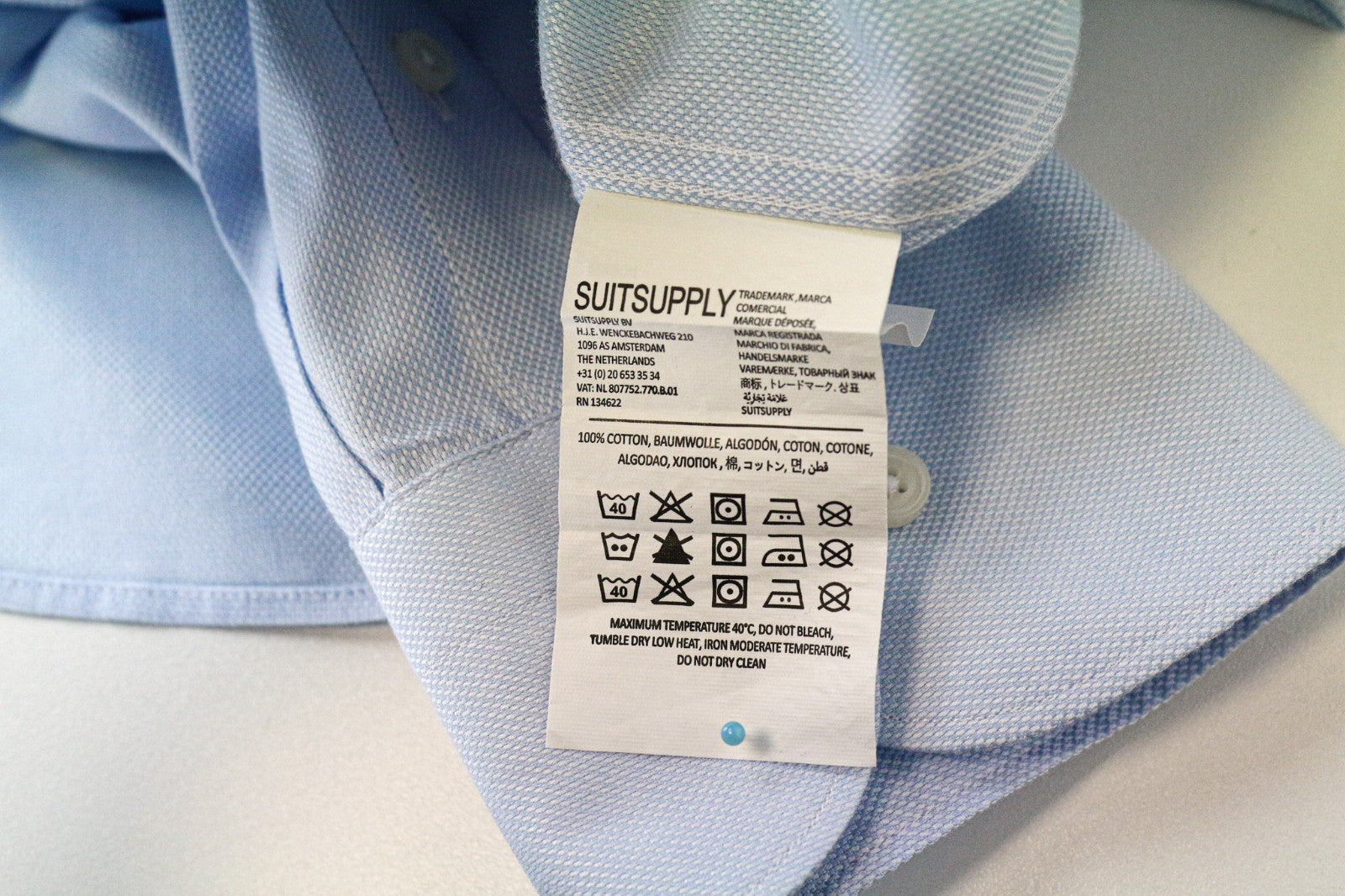 SUITSUPPLY vyriški marškiniai 43/17 ploni mėlyni medvilniniai ilgomis rankovėmis oficialūs marškiniai 