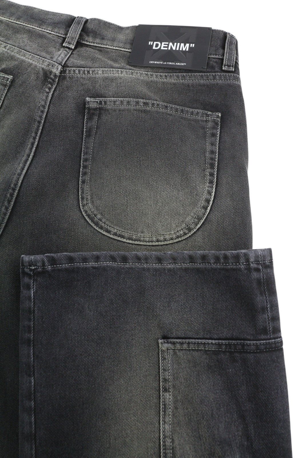 BALTOS VIRGIL ABLOH gotikinės Ow skate cargo vyriškos džinsinės kelnės W34 juodos išblukintos F25 