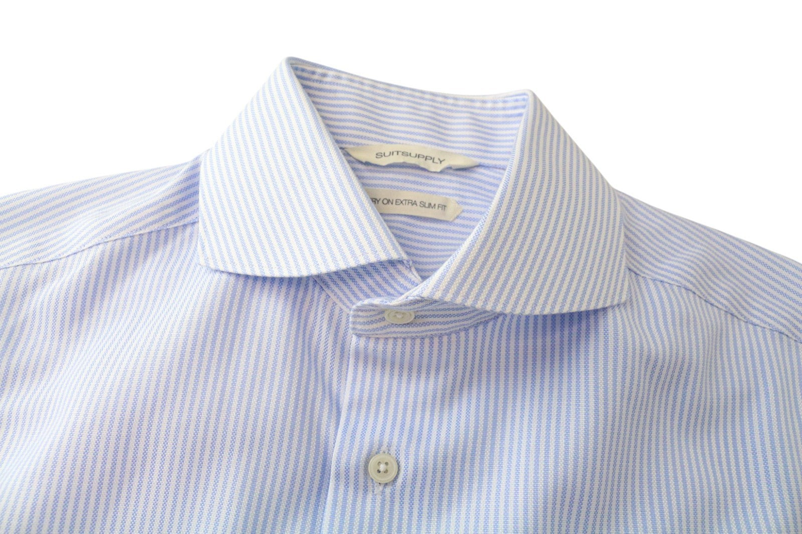 SUITSUPPLY Men's Formal Shirt 37/14 1/2 Extra Slim Blue Cotton Stripe Pattern