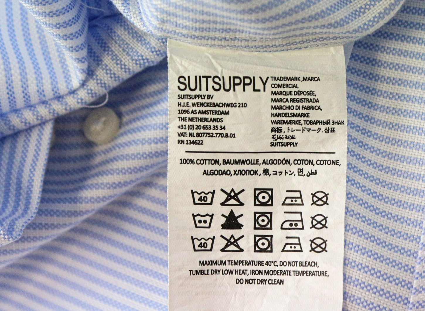 SUITSUPPLY Men's Formal Shirt 37/14 1/2 Extra Slim Blue Cotton Stripe Pattern