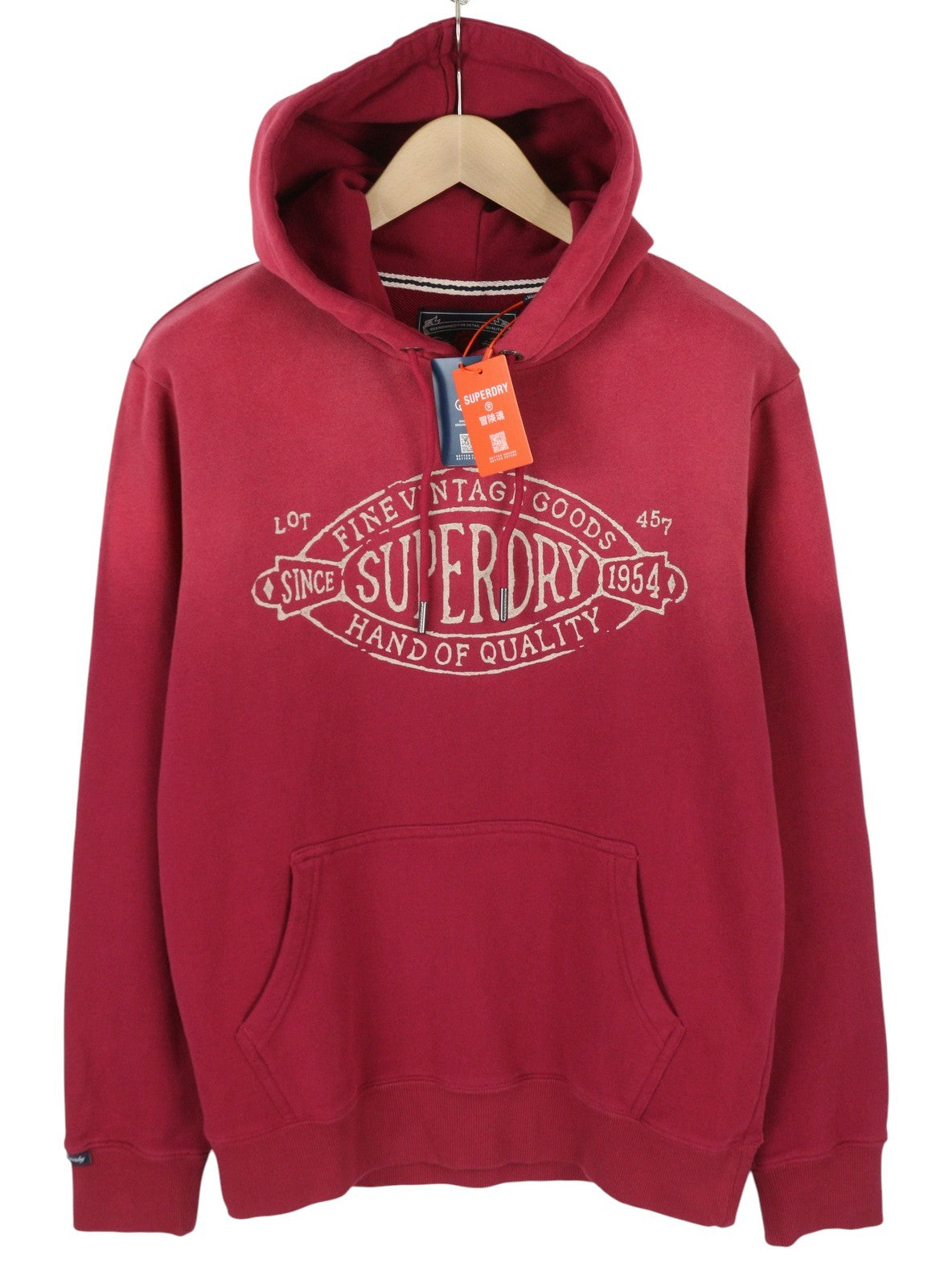 SUPERDRY Lo-Fi Outdoors Relaxed Men Hoodie M Red Washed Kangaroo Pull On