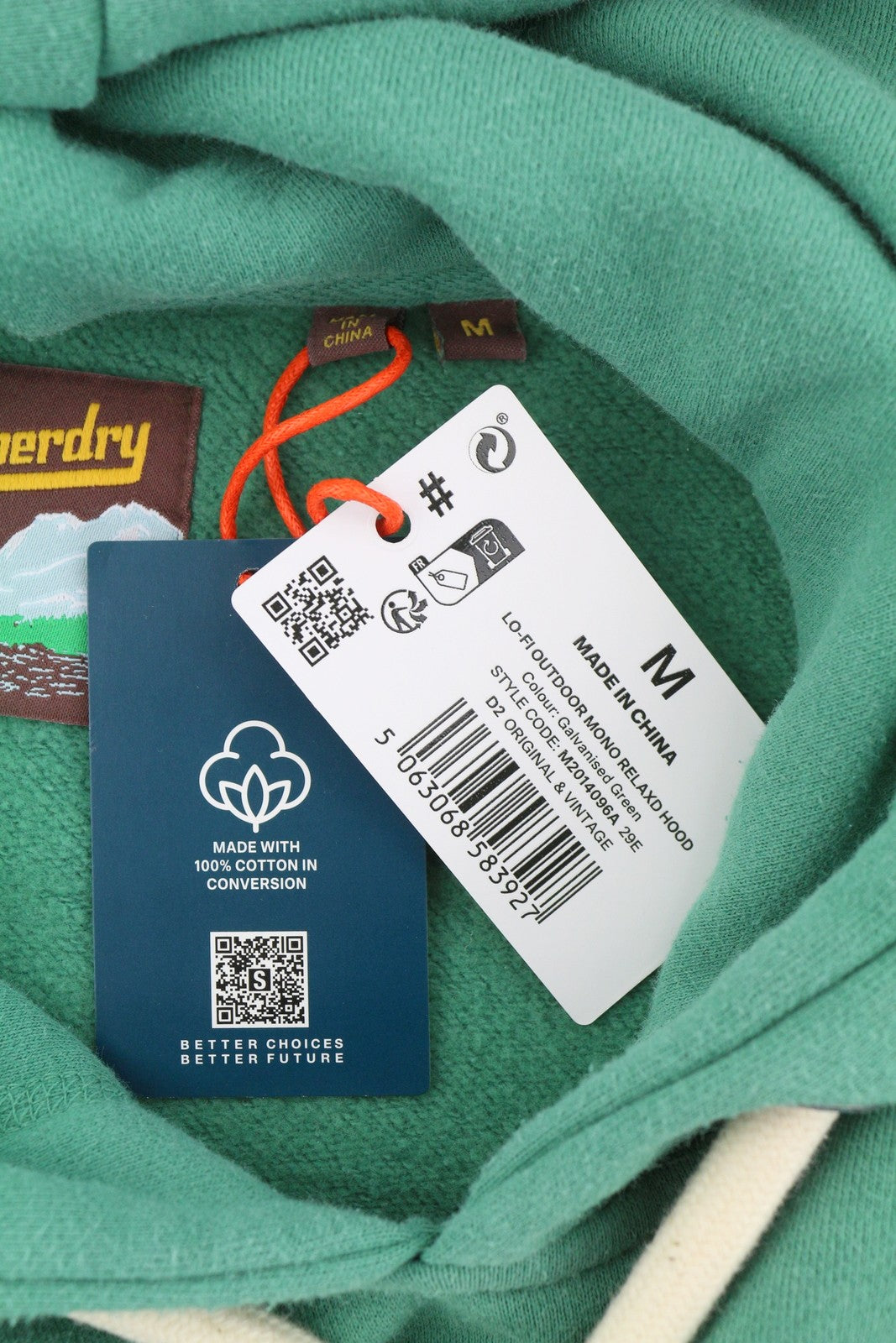 SUPERDRY Lo-Fi Outdoor Mono Relaxed Men Hoodie M Green Kangaroo Pull On