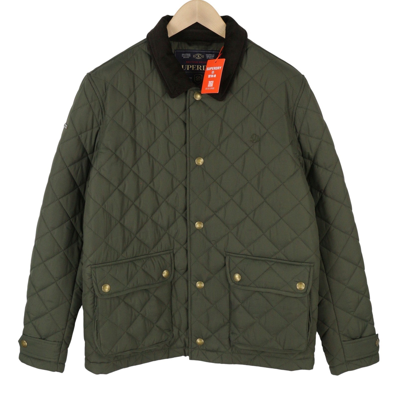 SUPERDRY Quilted Estate Coach Men Jacket M Green Cord Collar Lightweight